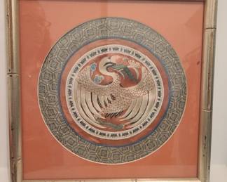  Antique Vintage Chinese Silk Hand Embroidered Crane framed art
