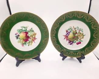 •Minton China plate
(on left)
• Antique English transfer-ware dinner plate (w/pear)