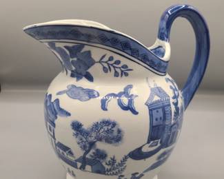 Vintage Bombay Company Pitcher Blue And White Asian Scene Ceramic Porcelain - Decor Only