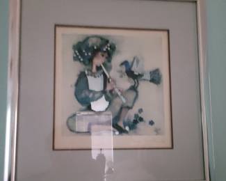 Girl playing flute & bird foil art by Rosina Wachtmeister