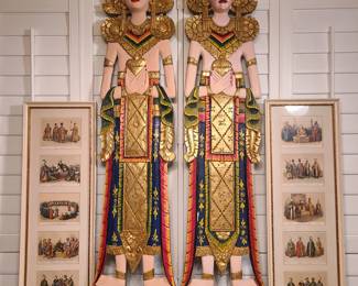 Thai women - life-sized wood carved wall hanging wall art