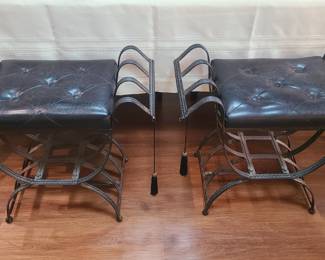 Pair of wrought-iron Savonarolla Style Italian  Ebonized benches