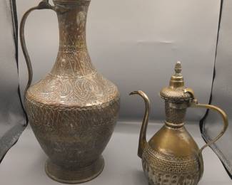 • Vintage brass kettle
• Vintage brass ewer pitcher  