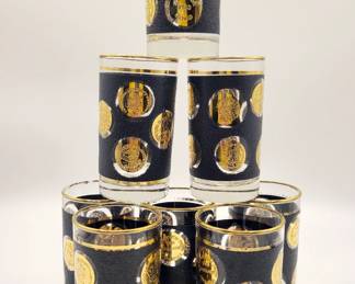 Mid-Century Modern Libby Glass Co. black & gold coin glasses