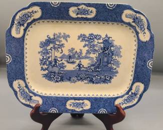 VINTAGE ADAMS CHINA 'ALADDIN' BLUE TRANSFERWARE LARGE PLATTER 1930'S