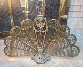 Peacock Brass Fan Fireplace Screen