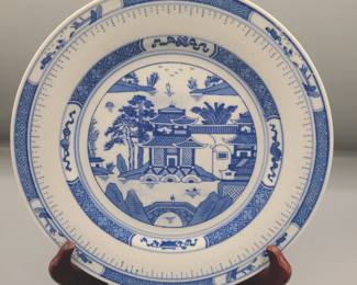 China blue white pagoda porcelain dinner plate