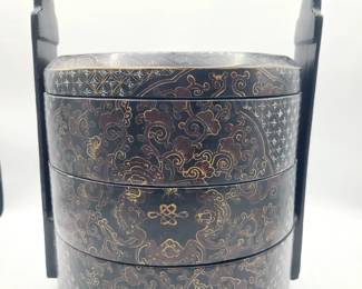 Vintage Chinese lacquered wooden lunch box