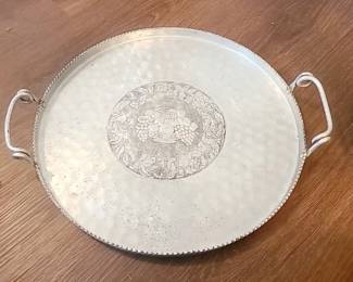 Vintage aluminum round tray w/handles
