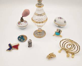 Pendants, pins & perfume bottle