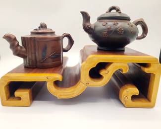 •Chinese Yixing Clay Teapots 
•Hardwood Boxwood Two Tier Chinese Display Stand