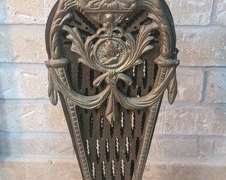 Vintage Victorian Peacock Brass Fan Cameo Folding Fireplace Screen