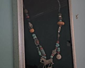 Shadow-boxed Old Chinese necklace w/horse pendant