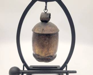 Vintage Chinese Style Brass Bell & Stand 