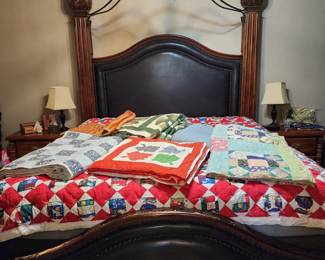 4 Poster King Size Bed - Vintage Handmade Quilts
