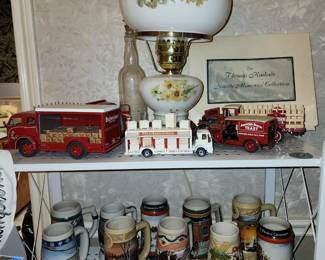 Handpainted Vintage Lamp - Budweiser Beer Steins - Budweiser Collectible Metal Avertising Trucks - Small Shell Train
