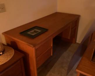 Oak desk with file cabinets