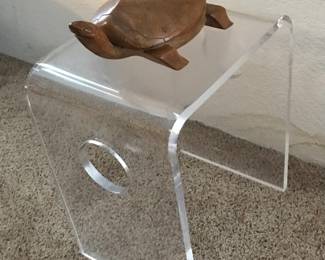 lucite side table/ bench covered wood turtle