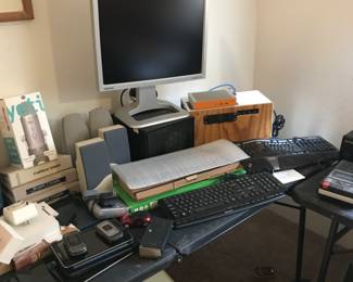 computers, monitors, keyboards