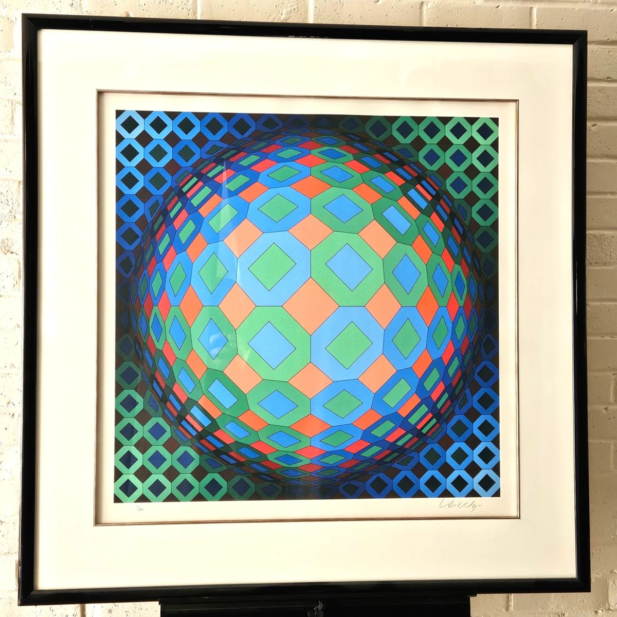Signed Limited Edition Serigraph by Victor Vasarely 17/300 Titled "Vega Cor" Framed and Matted w/ Documentation