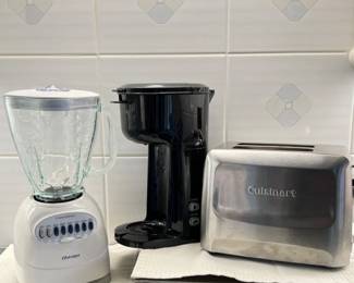 Lot of 3 Small Kitchen Appliances Osterizer Blender, Stainless Cuisinart Toaster, Coffeemaker