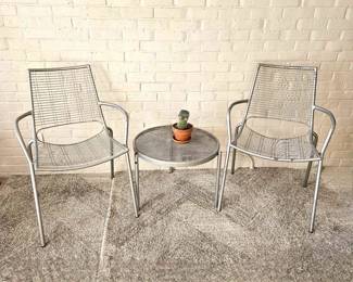 Ala Emu Patio Arm chairs & Table - Silver Tone Steel Construction- Set of Three Pieces