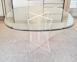 Custom Clear Lucite Table Base with 1/2 inch Beveled Glass Tabletop - Square w/ Rounded Corners 48"