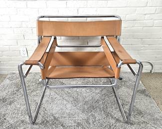 Original Marcel Breuer Wassily Armchair w/ Thick Cowhide Leather on Tubular Steel Chrome Frame - 1980