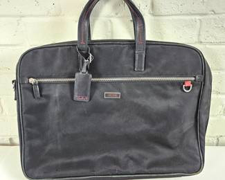 Tumi Nylon Slim Briefcase Computer Bag w/ Leather Trim- Measures 12"T, 17"W, 4"D - Check Point Friendly