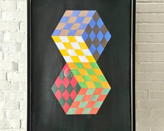  Signed Limited Edition Cast Paper Art by Victor Vasarely 156/200 Titled "Kartsou" Framed. W/ Gallery Documentation