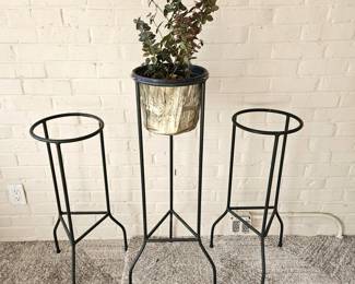 Set of Three Iron Round Plant Stands - Heavy Weight, Green w/ 10" Openings. (2) 29" & (1) 36"