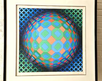 Signed Limited Edition Serigraph by Victor Vasarely 17/300 Titled "Vega Cor" Framed and Matted w/ Documentation