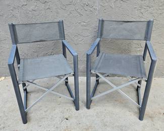  Set of Two Top Quality Folding Outdoor Dining / Patio Chairs Director's Style w/ Heavy Aluminum Frame