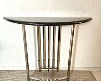 Rick Chang Lee Design Chrome Hall Console Table with Absolute Black Granite Half Moon Top - 47"W, 15"D, 36"T