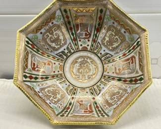 Antique NIPPON Gilt & Hand Painted Asian Display Bowl -10" Gold Encrusted with Old Maple Leaf Backstamp