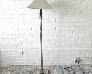 Vintage 80s Heavy Weight Silver Chrome Floor Reading Lamp with Chrome Pyramid Shade - Adjustable Height