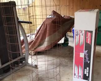 Miter saw table, almost new. Tomato plant frames. Working treadmill in good shape for those who aren't.