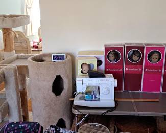 American Girl Dolls, sewing machine, cat condos