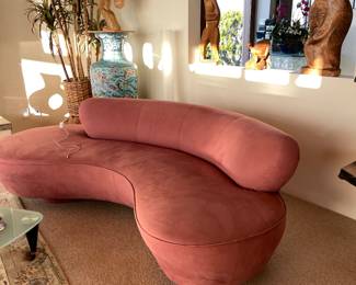 Vladimir Kagan Pair of rose ultrasuede sofas - serpentine - cannot be picked up until March 27th