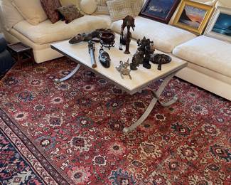 Large Persian Rug 11’6 x 12’ 2” antique Persian rug and Sandstone or travertine table Kreiss