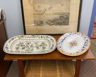 Large china platters on MCM table