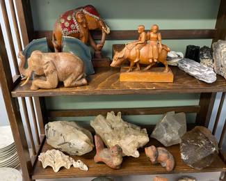 Carved wood and stone 