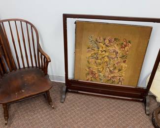 Vtg. Rocker and fireplace screen