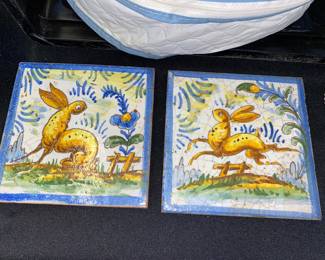 Hand painted rabbit tiles 