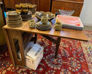 MCM drop leaf table with chair storage 