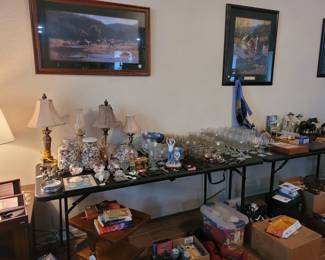 WESTERN ART PRINTS NUMBERED, MISCELLANEOUS HOUSEHOLD ITEMS (INCLUDES FITNESS TAPES, HAND WEIGHTS, GAMES  LIKE BINGO, BOCCI, AND MORE.