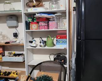 MORE MISCELLANEOUS TINS, IRONS, CHRISTMAS LIGHTS, JARS, ETC