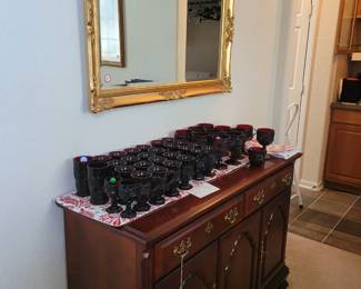 MIRROR, SIDE BUFFET, MORE RED AVON GLASSES/CUPS ETC