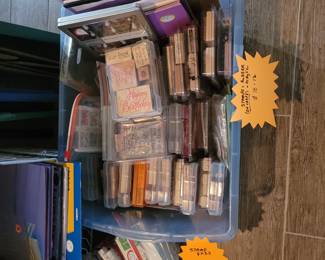 BIN OF BOXED STAMPS FOR PAPER CRAFTS
