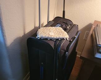 SMALL ROLLING SUITCASE(sold 1/25/24), NICE SHELL-LIKE PURSE FOR DRESSY EVENTS